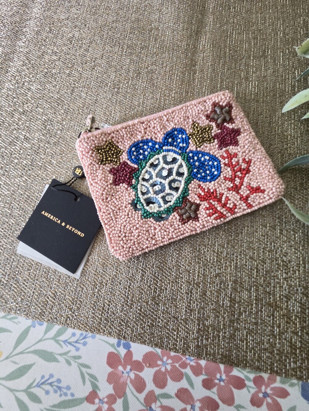 America & Beyond Embellished Beach Themed Coin Pouch